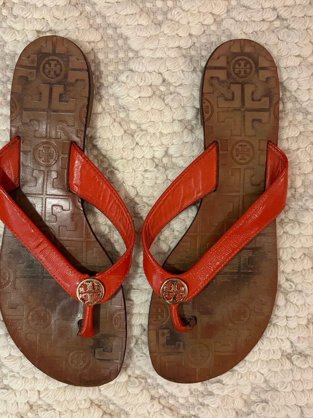 Tory Burch Orange Patent Leather Thong Sandals